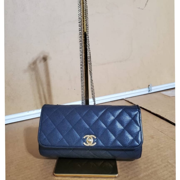 Authentic CHANEL Navy Blue Quilted Caviar Leather CC Small Flap Bag - Picture 11 of 11